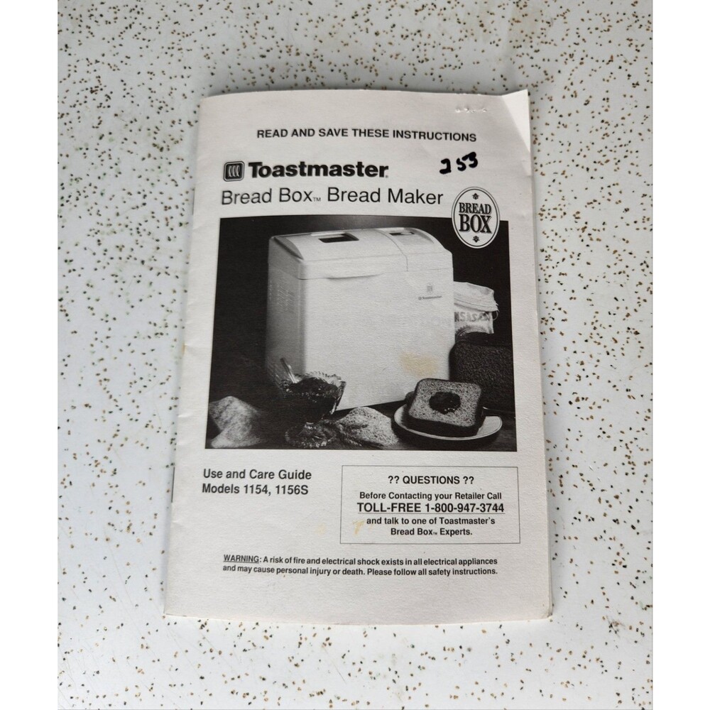 Toastmaster Bread Box Bread Maker Replacement Manual Only Model 1154 1156S